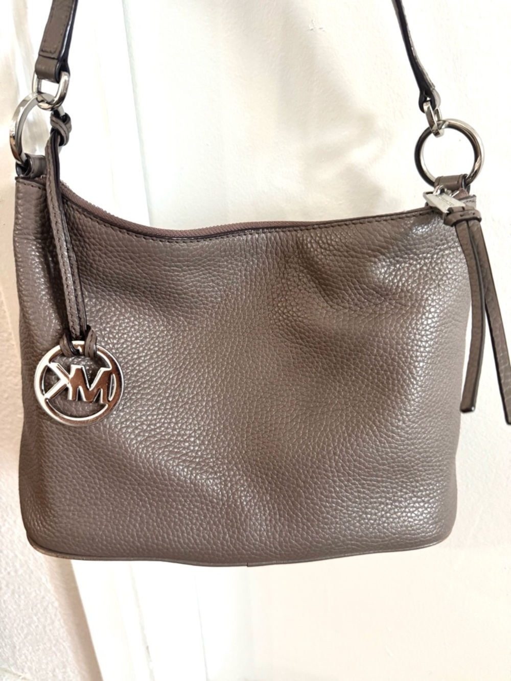 Michael Kors Pebbled Leather Shoulder Bag in Taupe Brown